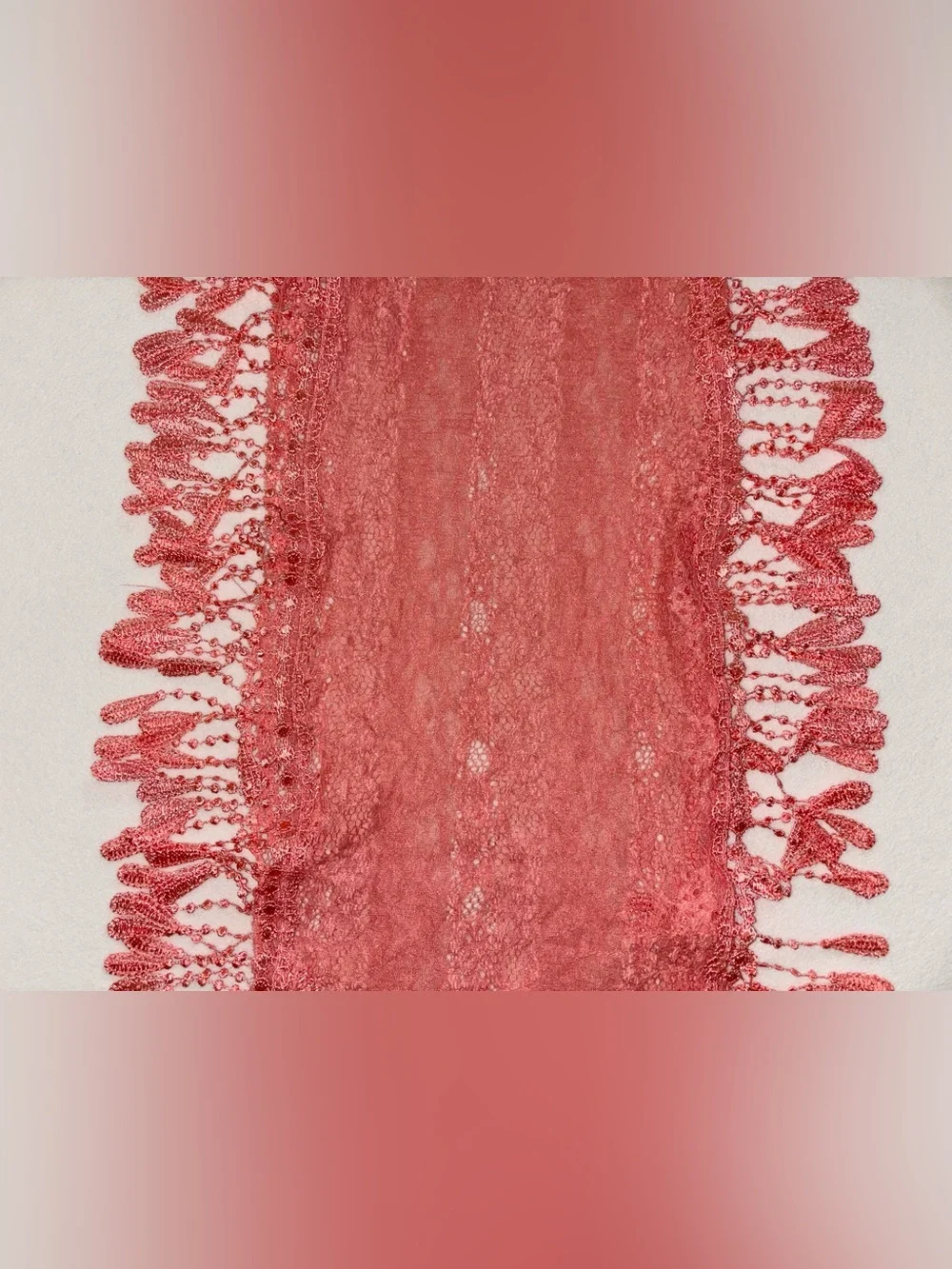 Coral Lace Infinity Fringe Scarf Boho Coquette